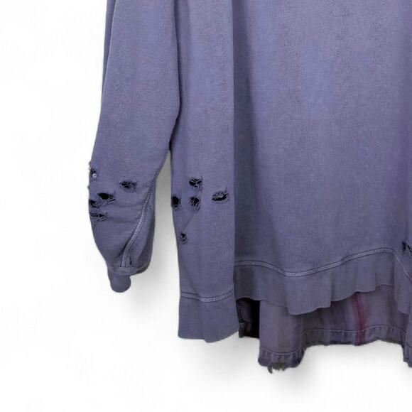 FREE PEOPLE Jackson Wyoming Oversized Distressed Crew Mixed Media Sweatshirt - M - Picture 10 of 13